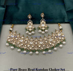 VeroniQ Trends-Kundan Polki And Pearl With CZ Stone Kundan Polki Choker Necklace Polki-Gold Plated-Wedding Jewelry-Punjabi Jewelry-South Indian-Thappa Jewelry