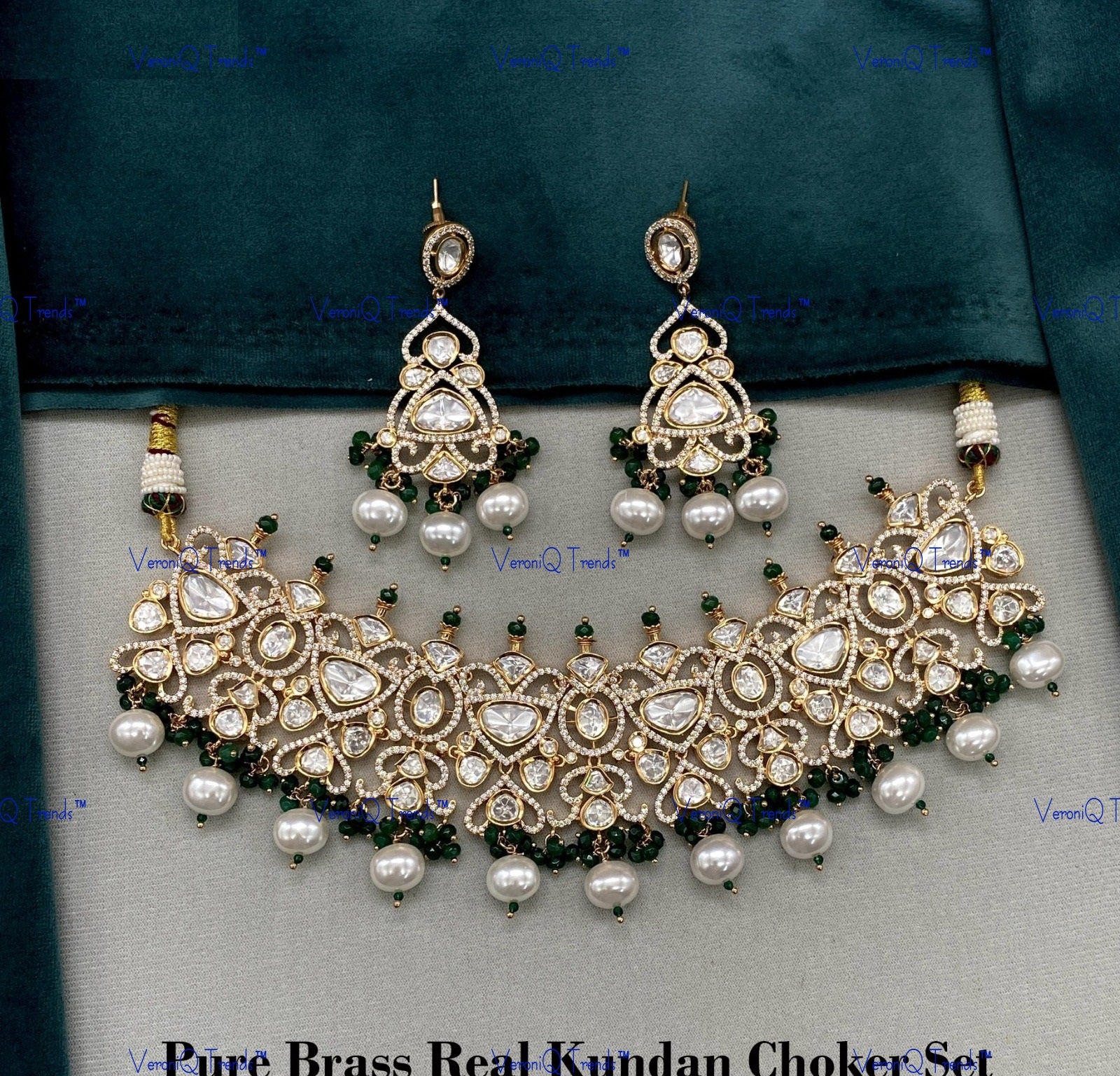 VeroniQ Trends-Traditional Gold Plated Pearl And Kundan Polki Necklace Kundan-Gold Plated-Wedding Jewellery-Punjabi Jewellery-South Indian-Thappa Jewellery