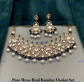 VeroniQ Trends-Kundan Polki And Pearl With CZ Stone Kundan Polki Choker Necklace Polki-Gold Plated-Wedding Jewellery-Punjabi Jewellery-South Indian-Thappa Jewellery