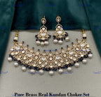 VeroniQ Trends-Kundan Polki And Pearl With CZ Stone Kundan Polki Choker Necklace Polki-Gold Plated-Wedding Jewelry-Punjabi Jewelry-South Indian-Thappa Jewelry