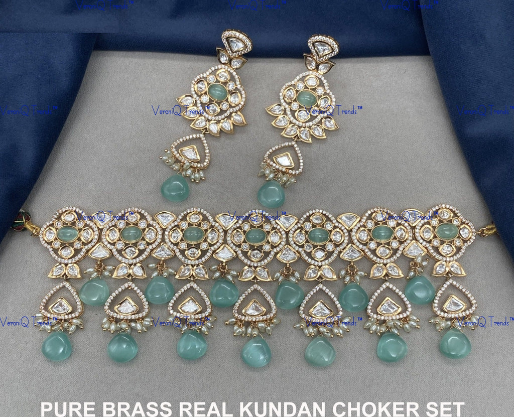 VeroniQ Trends-Traditional Gold Plated Beads Kundan Polki Necklace Kundan-Gold Plated-Wedding Jewellery-Punjabi Jewellery-South Indian-Thappa Jewellery