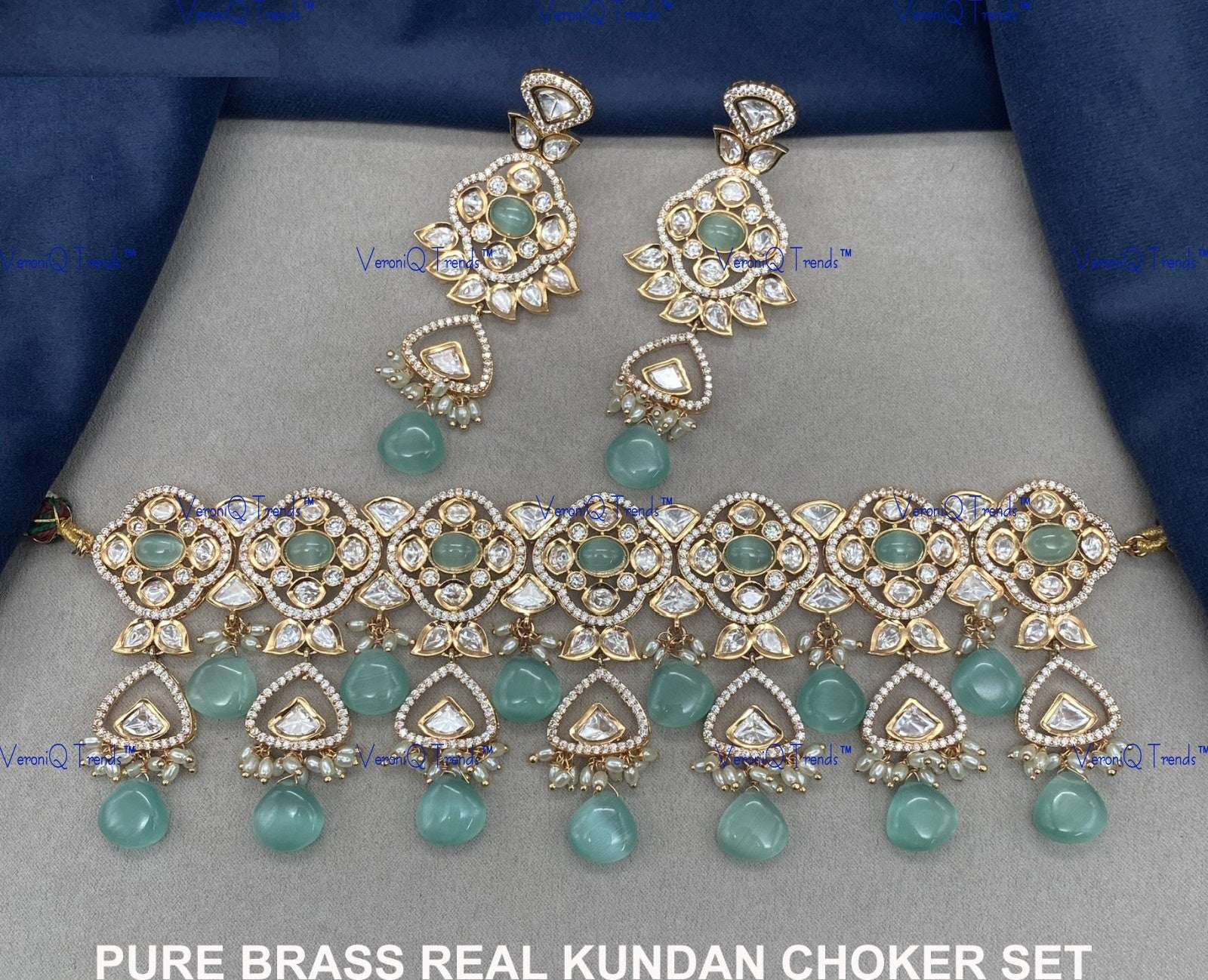 VeroniQ Trends-Traditional Gold Plated Beads Kundan Polki Necklace Kundan-Gold Plated-Wedding Jewellery-Punjabi Jewellery-South Indian-Thappa Jewellery
