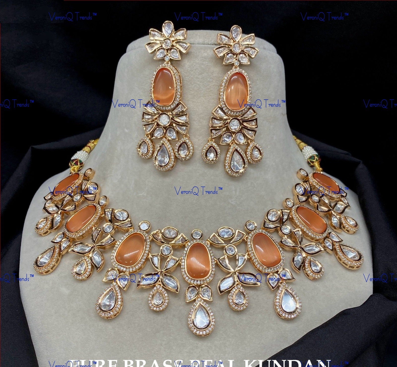 VeroniQ Trends-Royal Kundan Polki With CZ Stone Choker Necklace Polki-Gold Plated-Wedding Jewellery-Punjabi Jewellery-South Indian-Thappa Jewellery