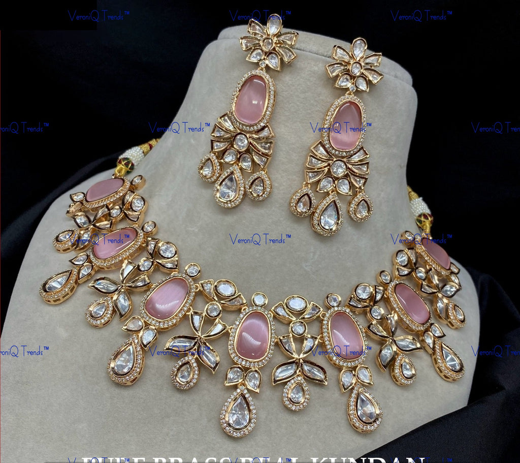 VeroniQ Trends-Royal Kundan Polki With CZ Stone Choker Necklace Polki-Gold Plated-Wedding Jewellery-Punjabi Jewellery-South Indian-Thappa Jewellery