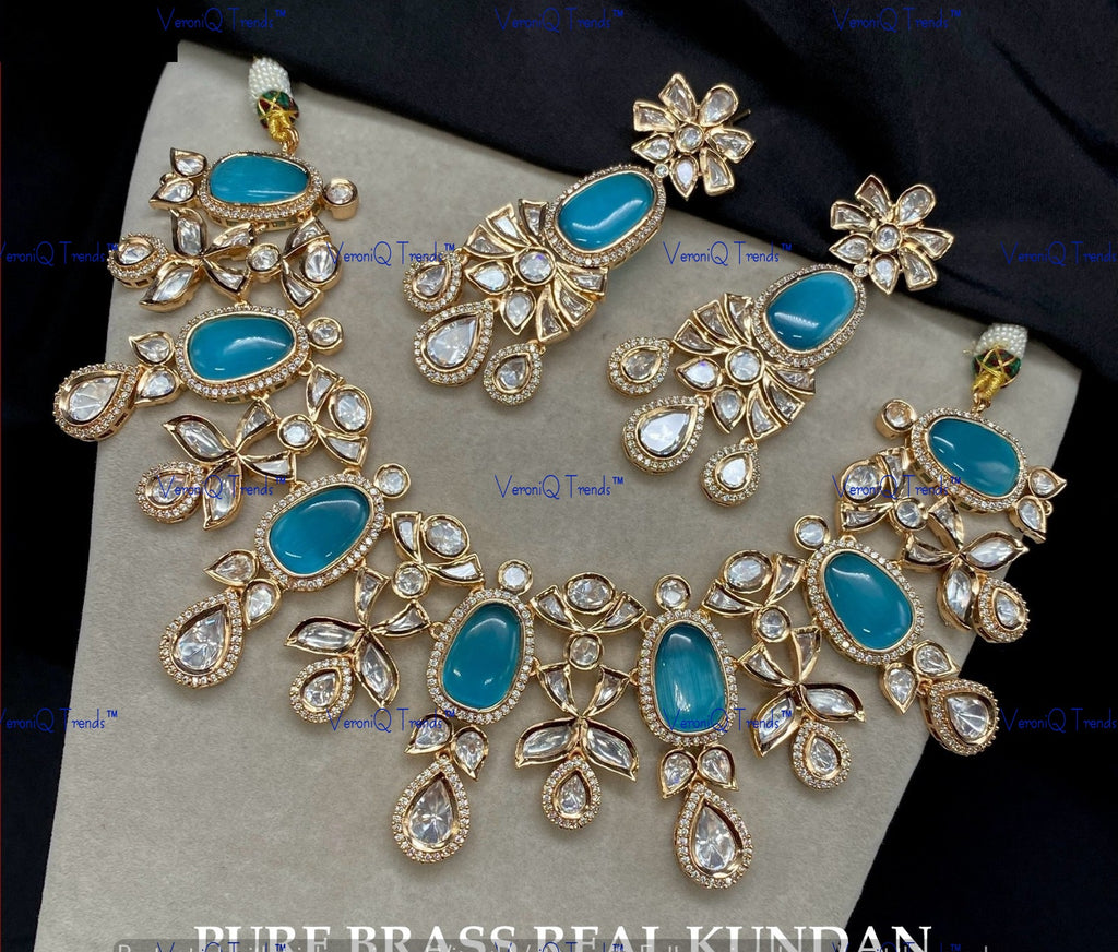 VeroniQ Trends-Royal Kundan Polki With CZ Stone Choker Necklace Polki-Gold Plated-Wedding Jewellery-Punjabi Jewellery-South Indian-Thappa Jewellery
