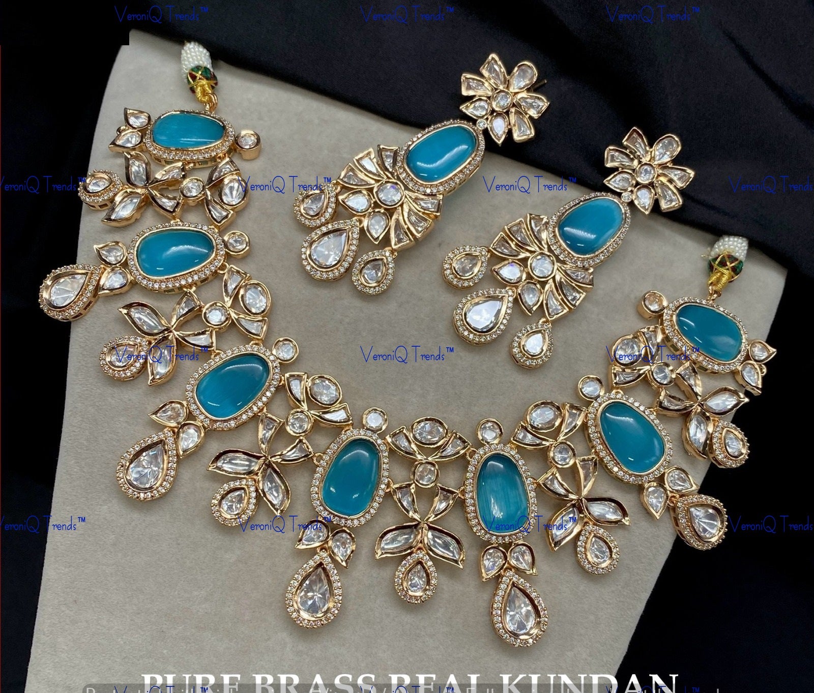 VeroniQ Trends-Royal Kundan Polki With CZ Stone Choker Necklace Polki-Gold Plated-Wedding Jewellery-Punjabi Jewellery-South Indian-Thappa Jewellery
