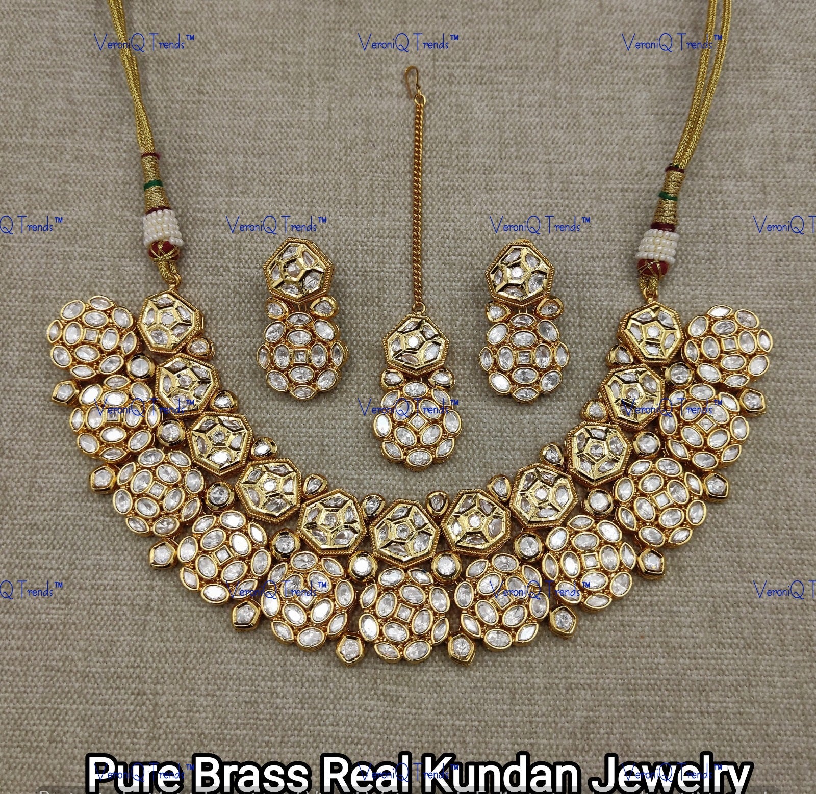 VeroniQ Trends-Elegant Floral Gold Plated Kundan Polki Necklace Kundan-Gold Plated-Wedding Jewellery-Punjabi Jewellery-South Indian-Thappa Jewellery