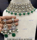 VeroniQ Trends-Victorian Beaded Kundan Polki Choker Necklace Polki-Gold Plated-Wedding Jewellery-Punjabi Jewellery-South Indian-Thappa Jewellery