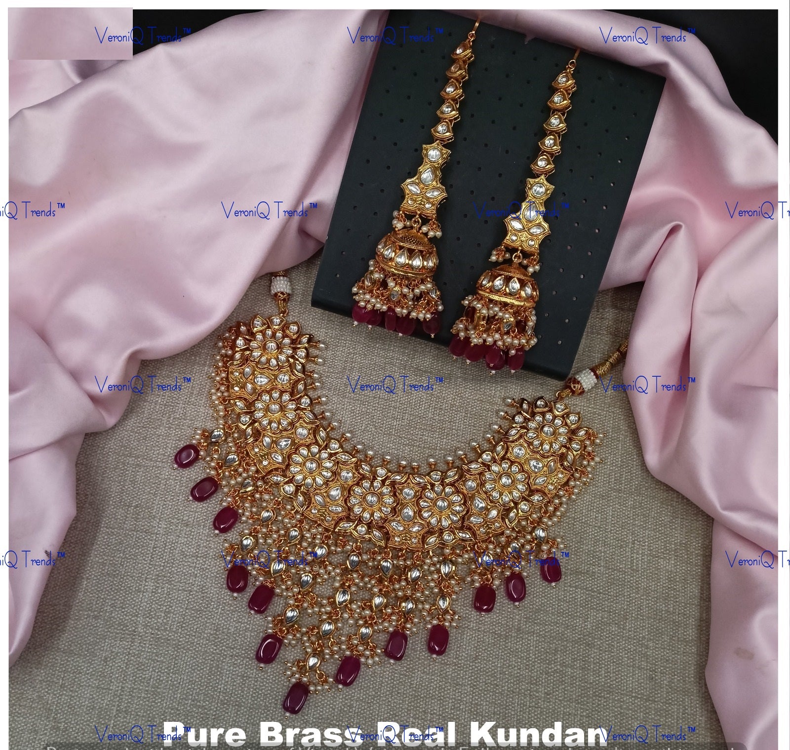 VeroniQ Trends-Traditional Bridal Kundan Polki Choker Necklace Polki-Gold Plated-Wedding Jewellery-Punjabi Jewellery-South Indian-Thappa Jewellery