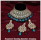 VeroniQ Trends-Traditional Bridal Carved Beaded Kundan Polki Choker Necklace With Earrings And Maang Tika Polki-Gold Plated-Wedding Jewelry-Punjabi Jewelry-South Indian-Thappa Jewelry