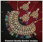 VeroniQ Trends-Traditional Bridal Carved Beaded Kundan Polki Choker Necklace With Earrings And Maang Tika Polki-Gold Plated-Wedding Jewelry-Punjabi Jewelry-South Indian-Thappa Jewelry