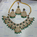 VeroniQ Trends-Traditional Bridal Emerald Green Beads Kundan Polki Necklace With Peacock Motif Polki-Gold Plated-Wedding Jewellery-Punjabi Jewellery-South Indian-Thappa Jewellery