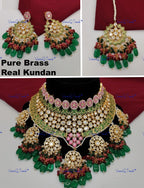 VeroniQ Trends-Traditional Bridal Gold Plated Meenakari Kundan Polki Choker Necklace Kundan-Gold Plated-Wedding Jewelry-Punjabi Jewelry-South Indian-Thappa Jewelry