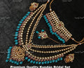 VeroniQ Trends-Traditional Bridal Multi-Line Turquoise Blue Beads Kundan Polki Choker And Long Necklace Polki-Gold Plated-Wedding Jewellery-Punjabi Jewellery-South Indian-Thappa Jewellery