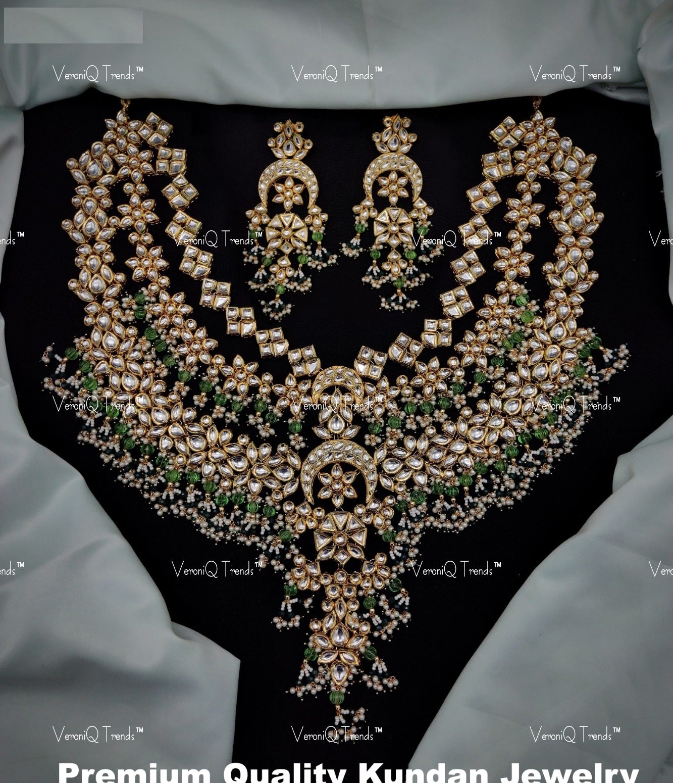 VeroniQ Trends-Traditional Bridal Multi-Line Kundan Polki Long Necklace Polki-Gold Plated-Wedding Jewellery-Punjabi Jewellery-South Indian-Thappa Jewellery