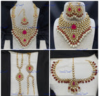 VeroniQ Trends-Traditional Bridal Emerald Green Kundan Polki Long Choker Necklace With Earrings Haath Phool Maang Tika And Matha Patti Polki-Gold Plated-Wedding Jewelry-Punjabi Jewelry-South Indian-Thappa Jewelry
