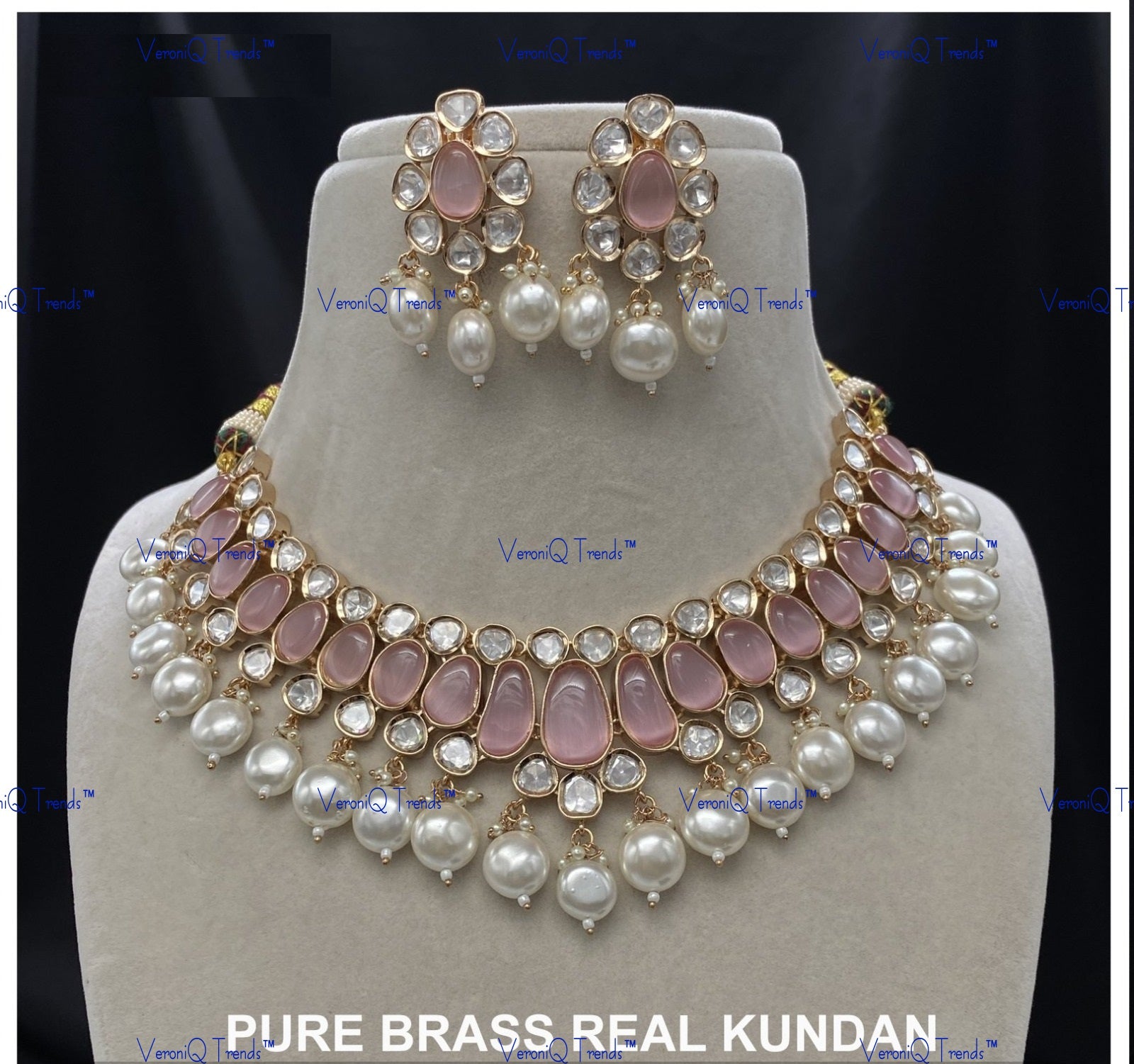 VeroniQ Trends-Pearl High Quality Kundan Polki Necklace Polki-Gold Plated-Wedding Jewellery-Punjabi Jewellery-South Indian-Thappa Jewellery