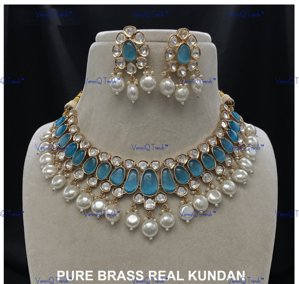 VeroniQ Trends-Pearl High Quality Kundan Polki Necklace Polki-Gold Plated-Wedding Jewellery-Punjabi Jewellery-South Indian-Thappa Jewellery