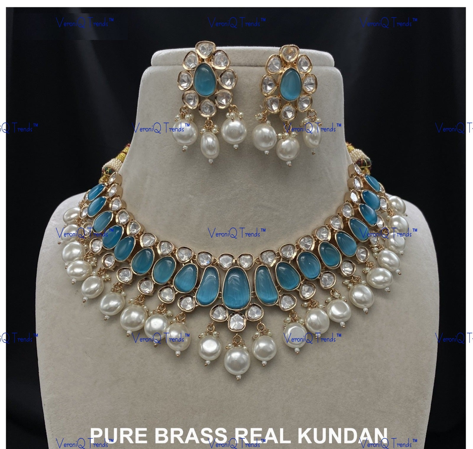 VeroniQ Trends-Pearl High Quality Kundan Polki Necklace Polki-Gold Plated-Wedding Jewellery-Punjabi Jewellery-South Indian-Thappa Jewellery