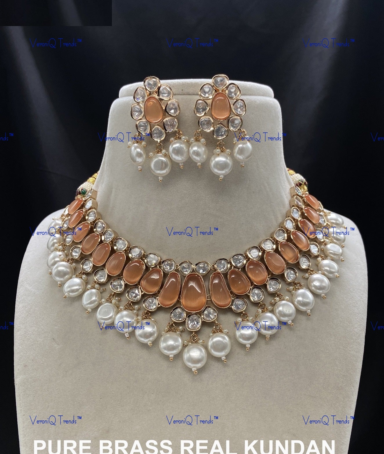 VeroniQ Trends-Pearl High Quality Kundan Polki Necklace Polki-Gold Plated-Wedding Jewellery-Punjabi Jewellery-South Indian-Thappa Jewellery