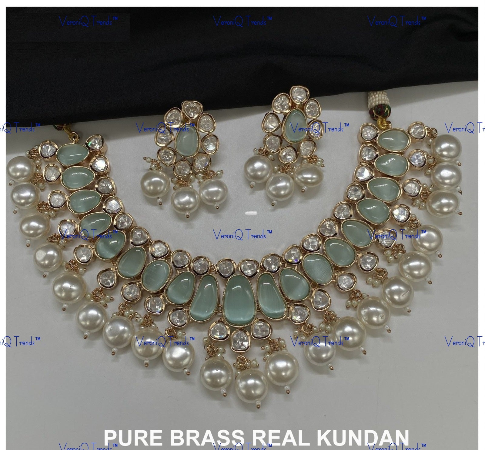 VeroniQ Trends-Pearl High Quality Kundan Polki Necklace Polki-Gold Plated-Wedding Jewellery-Punjabi Jewellery-South Indian-Thappa Jewellery
