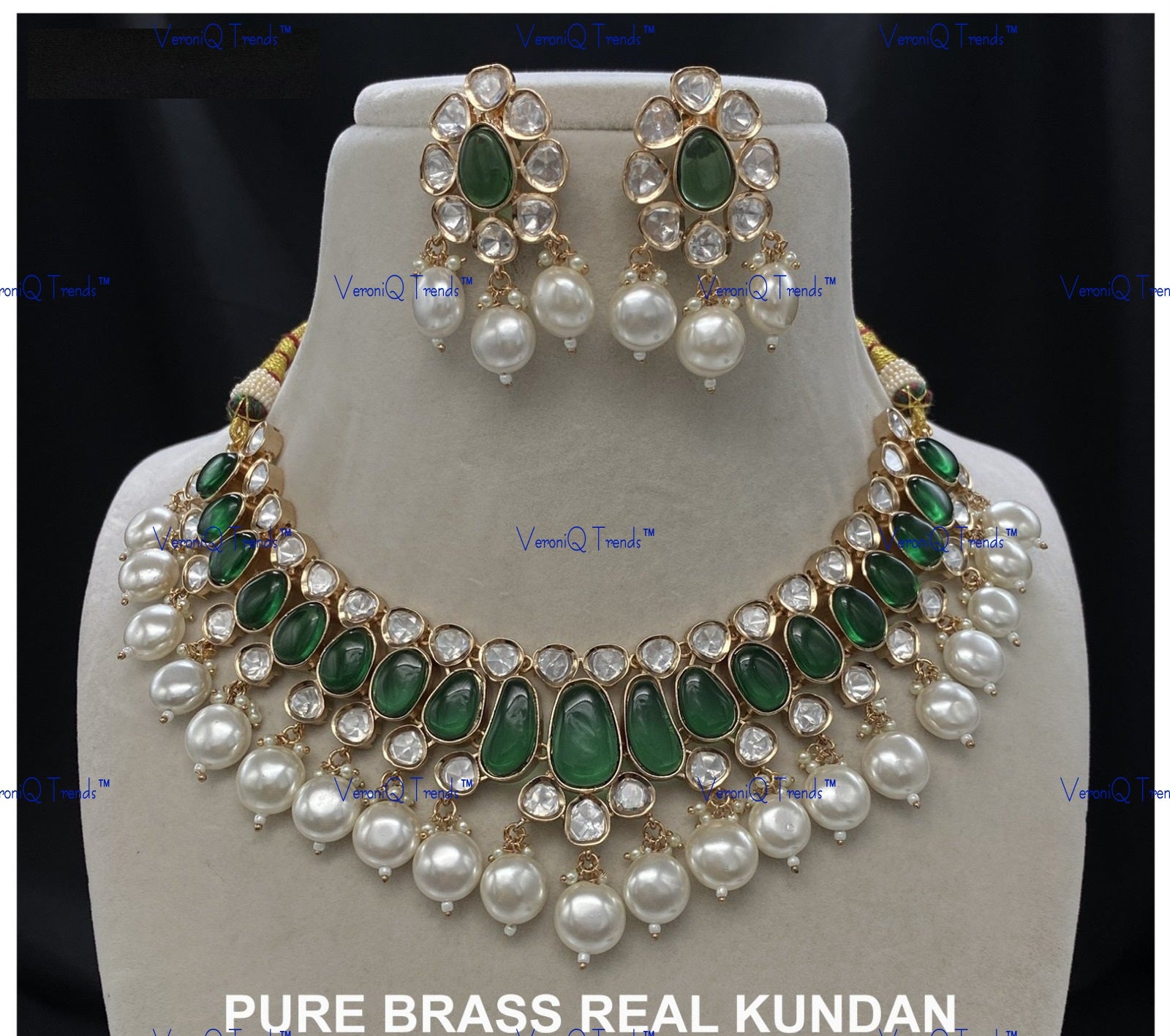 VeroniQ Trends-Pearl High Quality Kundan Polki Necklace Polki-Gold Plated-Wedding Jewellery-Punjabi Jewellery-South Indian-Thappa Jewellery