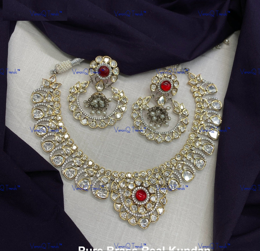 VeroniQ Trends-Traditional Gold Plated Kundan Polki Necklace Kundan-Gold Plated-Wedding Jewellery-Punjabi Jewellery-South Indian-Thappa Jewellery