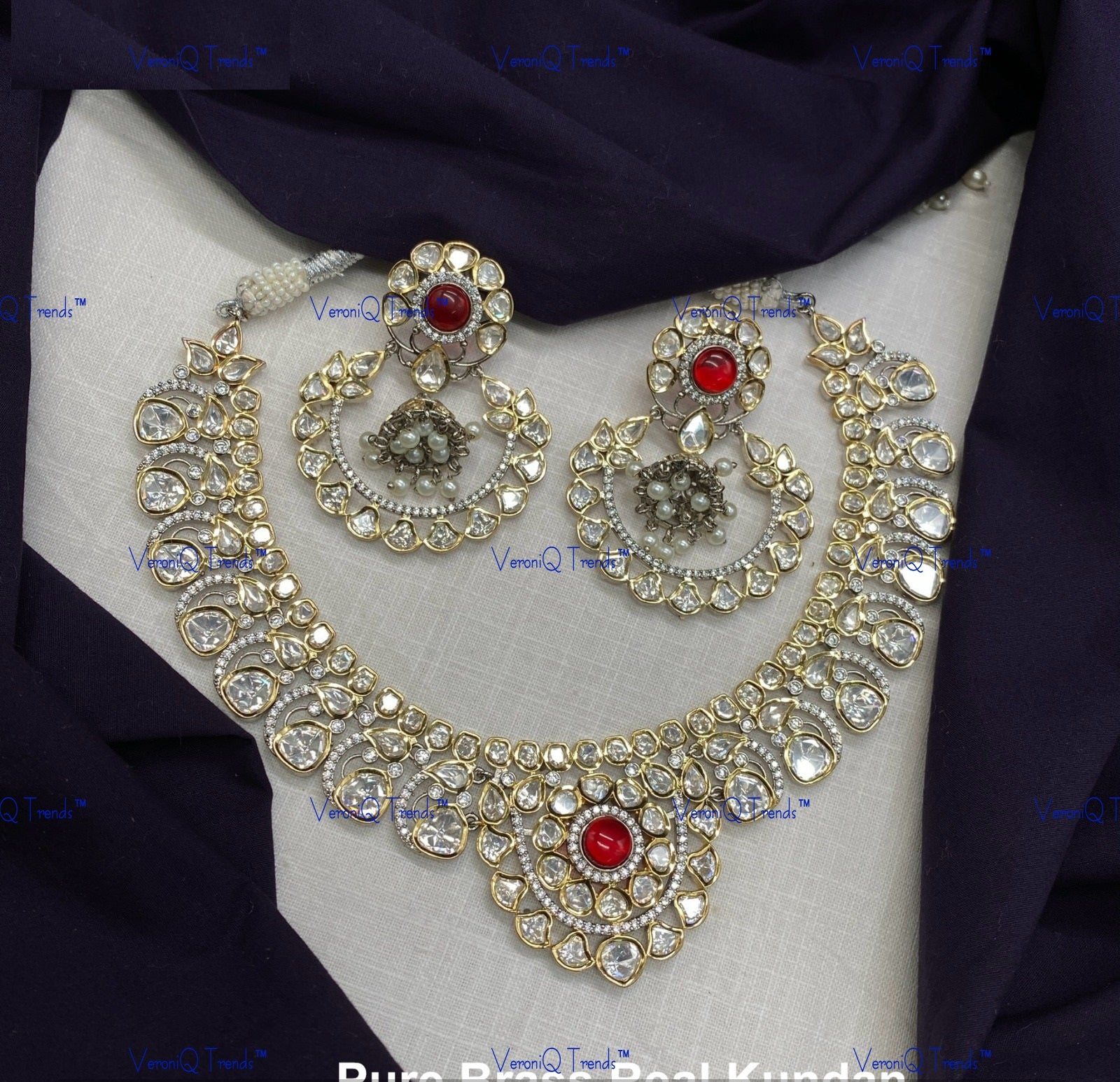 VeroniQ Trends-Traditional Gold Plated Kundan Polki Necklace Kundan-Gold Plated-Wedding Jewellery-Punjabi Jewellery-South Indian-Thappa Jewellery