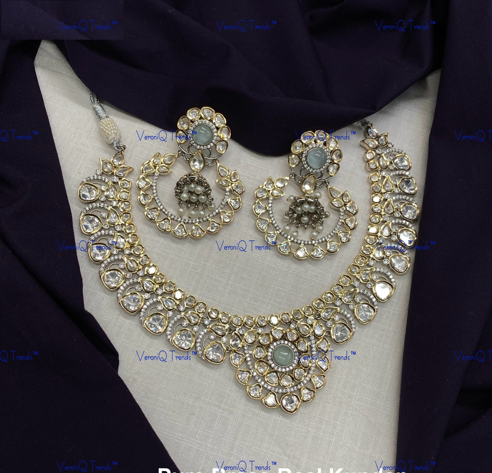 VeroniQ Trends-Traditional Gold Plated Kundan Polki Necklace Kundan-Gold Plated-Wedding Jewellery-Punjabi Jewellery-South Indian-Thappa Jewellery