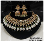 VeroniQ Trends-Traditional Bridal Gold Plated Kundan Polki Choker Necklace with Jhumki Earrings Kundan-Gold Plated-Wedding Jewelry-Punjabi Jewelry-South Indian-Thappa Jewelry