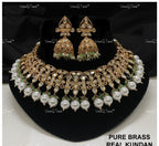 VeroniQ Trends-Traditional Bridal Gold Plated Kundan Polki Choker Necklace with Jhumki Earrings Kundan-Gold Plated-Wedding Jewelry-Punjabi Jewelry-South Indian-Thappa Jewelry