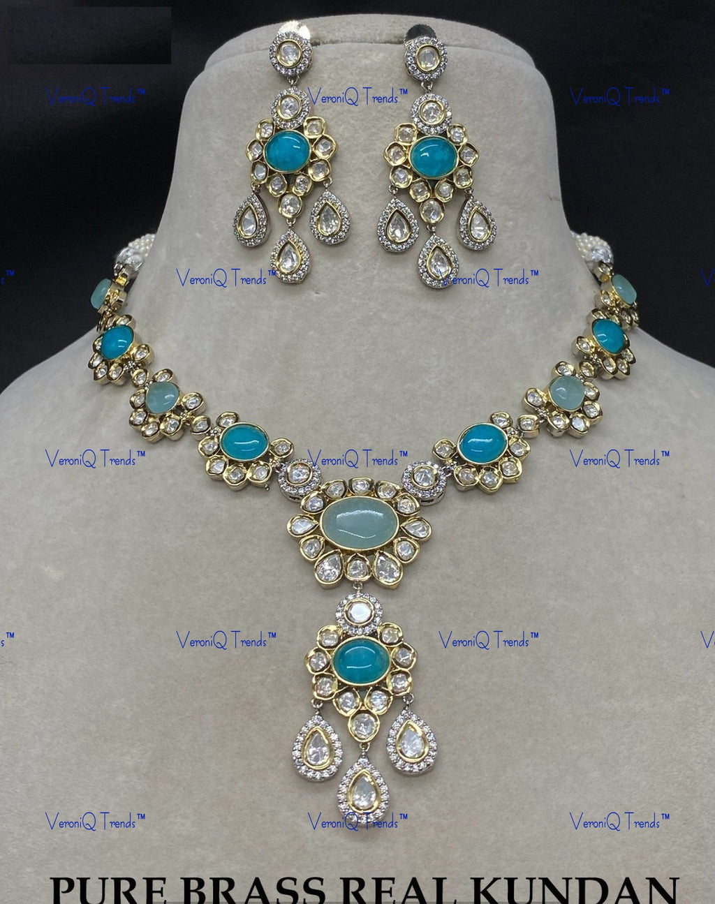 VeroniQ Trends-Elegant Multicolor Stone Kundan Polki Necklace Polki-Gold Plated-Wedding Jewellery-Punjabi Jewellery-South Indian-Thappa Jewellery