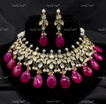 VeroniQ Trends-Royal Kundan Polki Necklace With Ruby Pink Quartz Polki-Gold Plated-Wedding Jewellery-Punjabi Jewellery-South Indian-Thappa Jewellery
