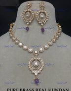VeroniQ Trends-Royal Single Line Kundan Polki Necklace With CZ Stone Polki-Gold Plated-Wedding Jewelry-Punjabi Jewelry-South Indian-Thappa Jewelry