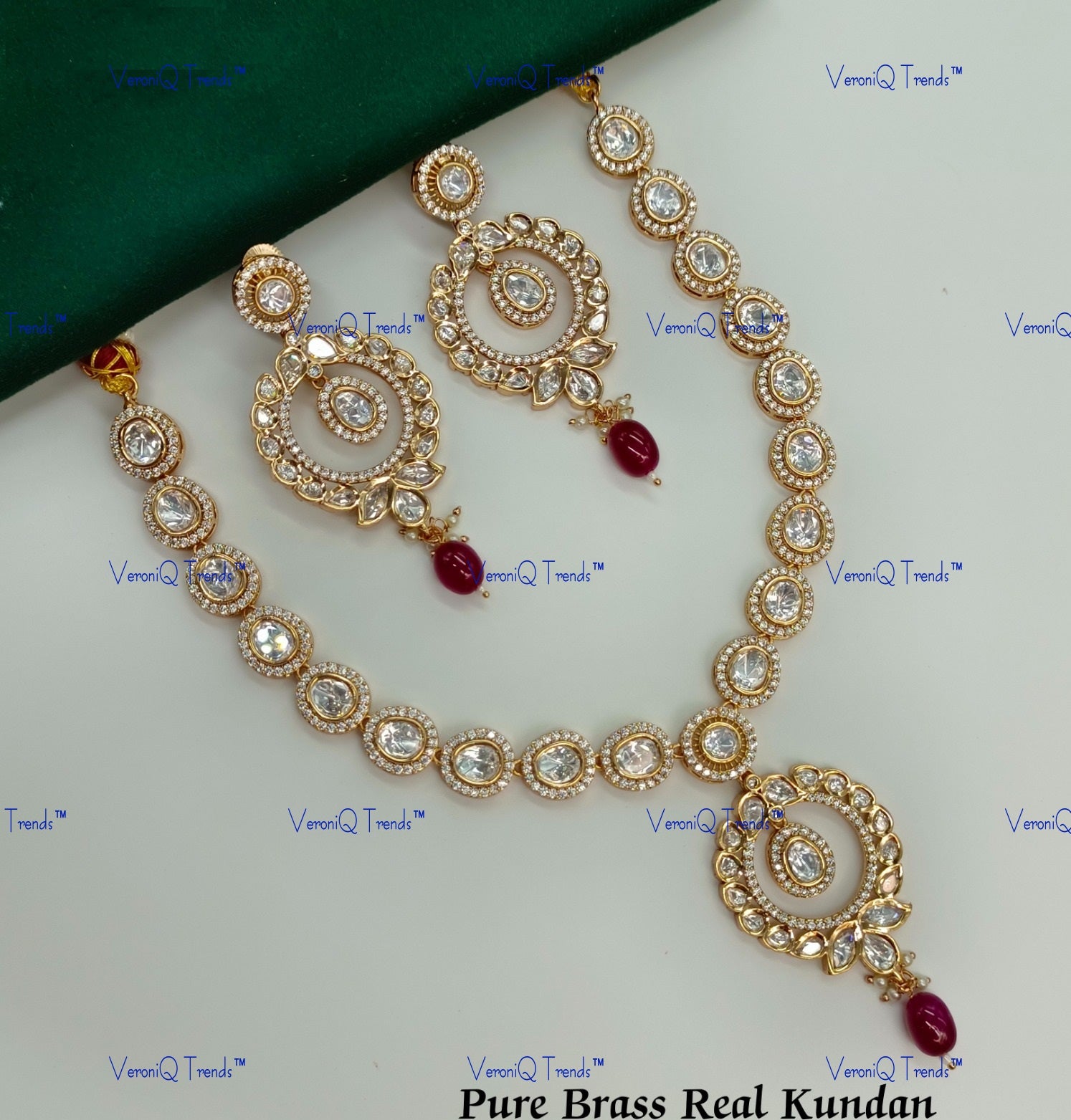 VeroniQ Trends-Royal Single Line Kundan Polki Necklace With CZ Stone Polki-Gold Plated-Wedding Jewellery-Punjabi Jewellery-South Indian-Thappa Jewellery