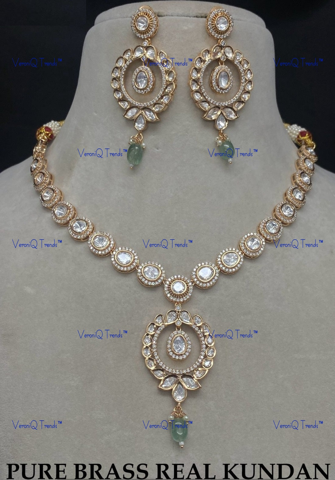VeroniQ Trends-Royal Single Line Kundan Polki Necklace With CZ Stone Polki-Gold Plated-Wedding Jewellery-Punjabi Jewellery-South Indian-Thappa Jewellery