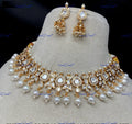 VeroniQ Trends-Royal Pearl Kundan Polki Choker Necklace With CZ Stone Polki-Gold Plated-Wedding Jewellery-Punjabi Jewellery-South Indian-Thappa Jewellery