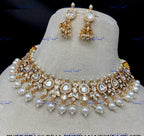 VeroniQ Trends-Tradiotional Gold Plated Pearl Kundan Polki Choker Necklace Kundan-Gold Plated-Wedding Jewelry-Punjabi Jewelry-South Indian-Thappa Jewelry