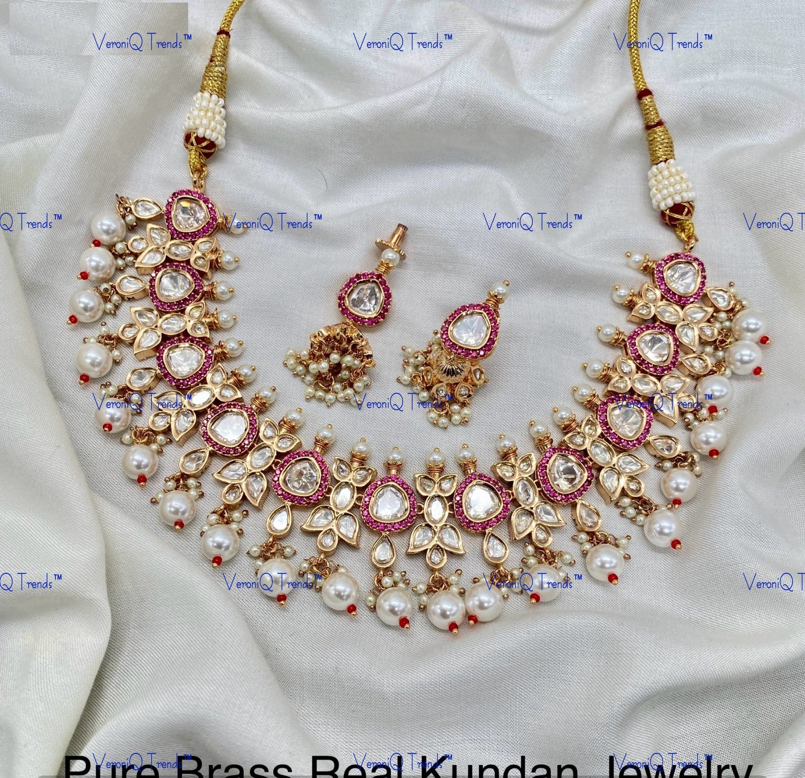 VeroniQ Trends-Tradiotional Gold Plated Pearl Kundan Polki Choker Necklace Kundan-Gold Plated-Wedding Jewellery-Punjabi Jewellery-South Indian-Thappa Jewellery