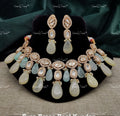 VeroniQ Trends-Party Look Blue And Pink Quartz Beads Kundan Polki Choker Necklace With CZ Stone Polki-Gold Plated-Wedding Jewellery-Punjabi Jewellery-South Indian-Thappa Jewellery