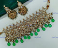 VeroniQ Trends-Traditional Kundan Polki Chandbali Choker Necklace With Beads Polki-Gold Plated-Wedding Jewellery-Punjabi Jewellery-South Indian-Thappa Jewellery