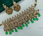 VeroniQ Trends-Traditional Kundan Polki Chandbali Choker Necklace With Beads Polki-Gold Plated-Wedding Jewelry-Punjabi Jewelry-South Indian-Thappa Jewelry