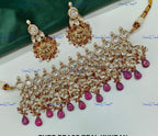VeroniQ Trends-Traditional Kundan Polki Chandbali Choker Necklace With Beads Polki-Gold Plated-Wedding Jewelry-Punjabi Jewelry-South Indian-Thappa Jewelry