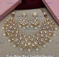 VeroniQ Trends-Traditional Kundan Polki Necklace With Pearl Drop Polki-Gold Plated-Wedding Jewellery-Punjabi Jewellery-South Indian-Thappa Jewellery