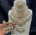VeroniQ Trends-Traditional Bridal Kundan Polki Necklace With Earrings And Maang Tika Polki-Gold Plated-Wedding Jewellery-Punjabi Jewellery-South Indian-Thappa Jewellery