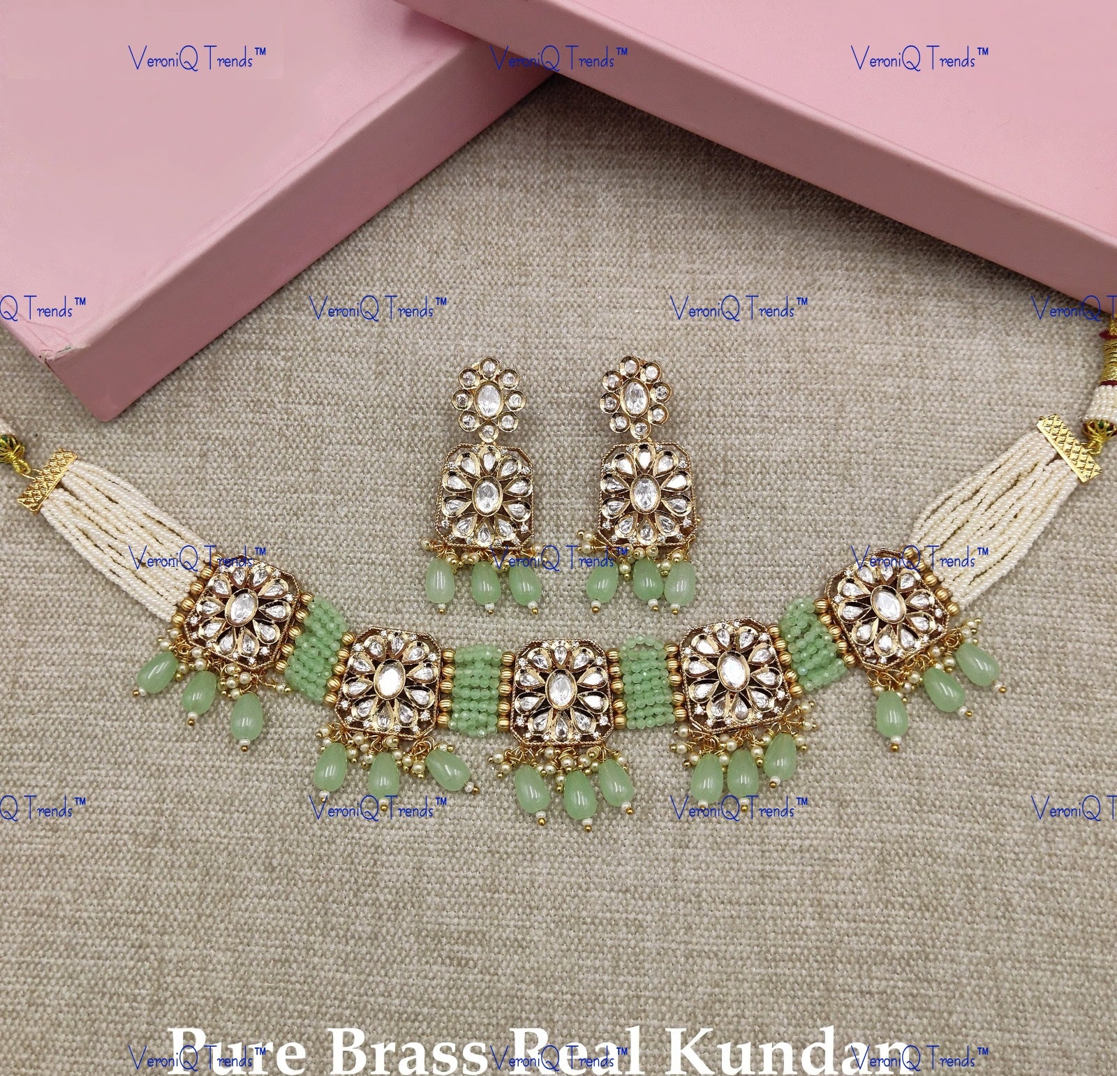 VeroniQ Trends-Traditional Multistrand Kundan Polki Choker Necklace Polki-Gold Plated-Wedding Jewellery-Punjabi Jewellery-South Indian-Thappa Jewellery