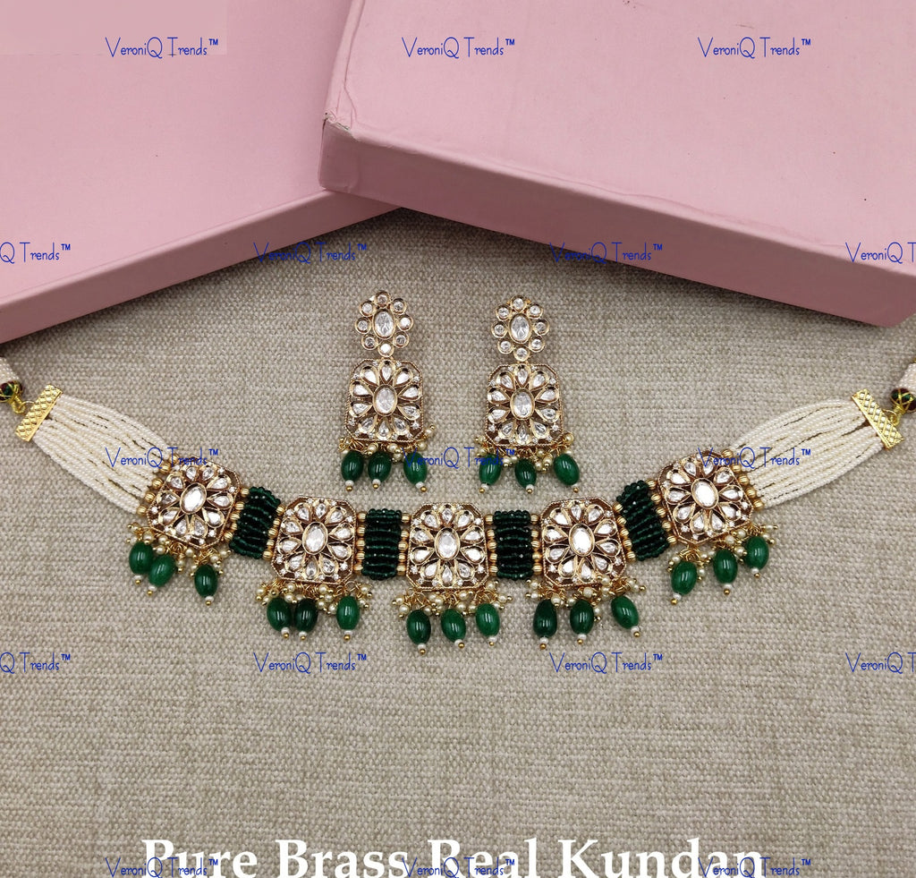 VeroniQ Trends-Traditional Multistrand Kundan Polki Choker Necklace Polki-Gold Plated-Wedding Jewellery-Punjabi Jewellery-South Indian-Thappa Jewellery