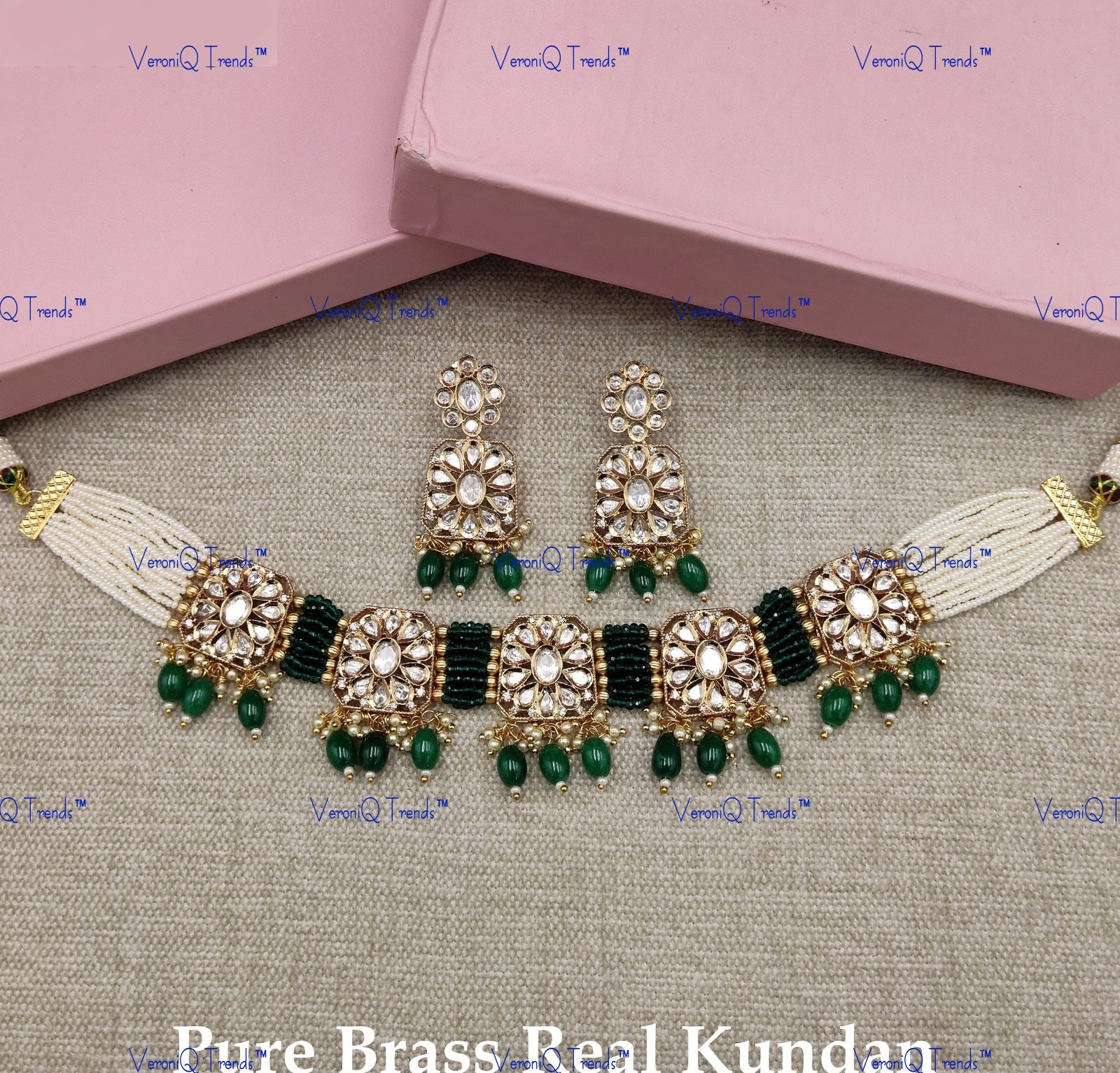 VeroniQ Trends-Traditional Multistrand Kundan Polki Choker Necklace Polki-Gold Plated-Wedding Jewellery-Punjabi Jewellery-South Indian-Thappa Jewellery
