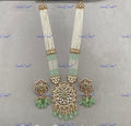 VeroniQ Trends-Traditional Multistrand Kundan Polki Long Necklace With Green Beads Polki-Gold Plated-Wedding Jewellery-Punjabi Jewellery-South Indian-Thappa Jewellery