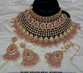 VeroniQ Trends-Bridal Baby Pink Carved Stone Kundan Polki And Pink Beads Choker Necklace Polki-Gold Plated-Wedding Jewellery-Punjabi Jewellery-South Indian-Thappa Jewellery